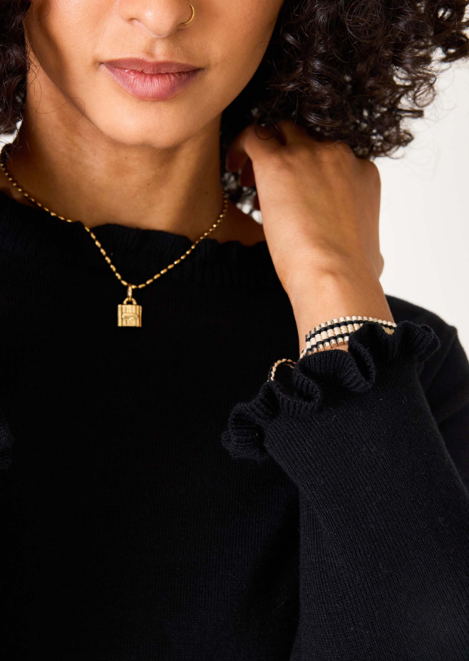 Catalina Cotton Ruffle Sweater | Black