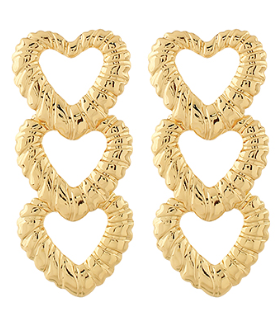 Linked & Patterned Heart Brass Earrings | Gold