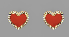 Bead Crystal Heart Studs | Red