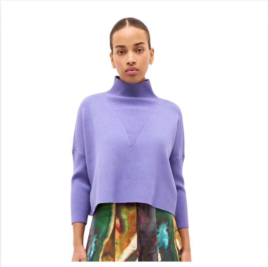 Marie Oliver Claudie Popover sweater in iris purple with turtleneck design