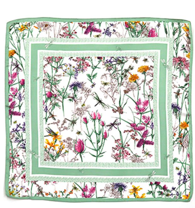 Floral & Dragonfly Print Silky Bandana | Mink
