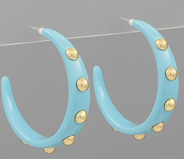 Gold Studded Open Hoops | Blue