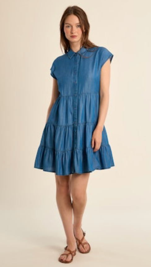 chambray drop waist dress Lightweight Chambray Midi Shirt Dress - All Dresses