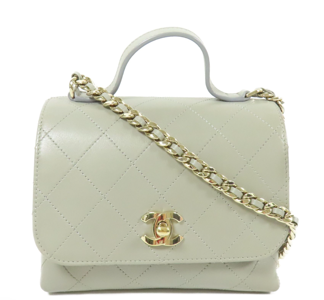 Chanel Gray Cowhide Leather Flap Bag | 2 Way Shoulder Chain Calfskin