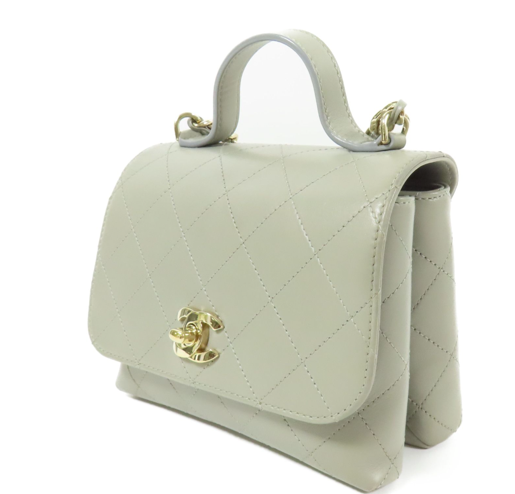 Chanel Gray Cowhide Leather Flap Bag | 2 Way Shoulder Chain Calfskin
