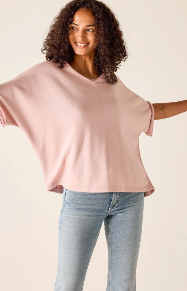 Frenchie Raw Edge V Neck | Mineral Pink