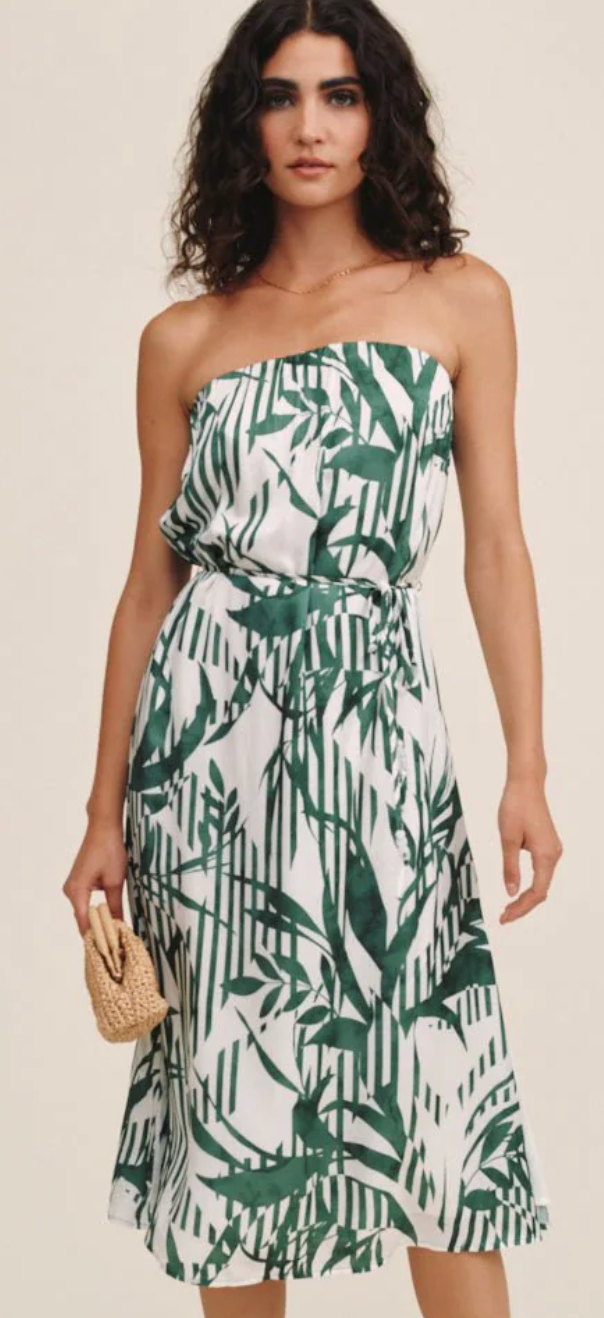Flowy Strapless Midi Dress | Palm Print | K. McCarthy Flowy Strapless Midi Dress | Palm Print | K. McCarthy