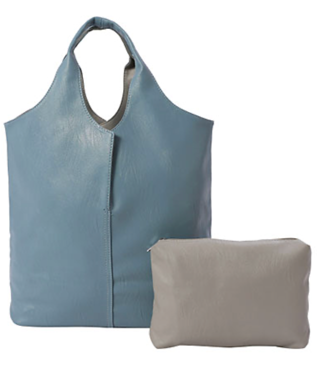 Reversible Tote With Matching Pouch | Light Blue