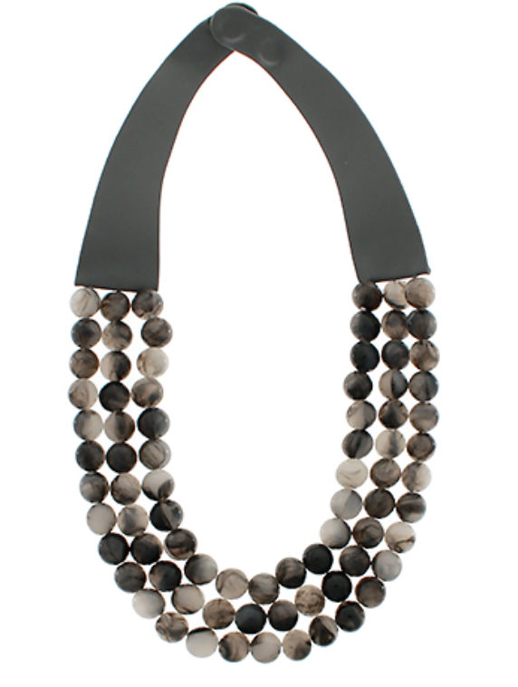 3 Row Bead Necklace | Dark Gray