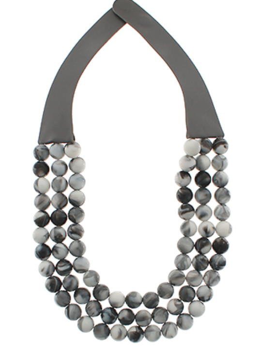 3 Row Bead Necklace | Gray