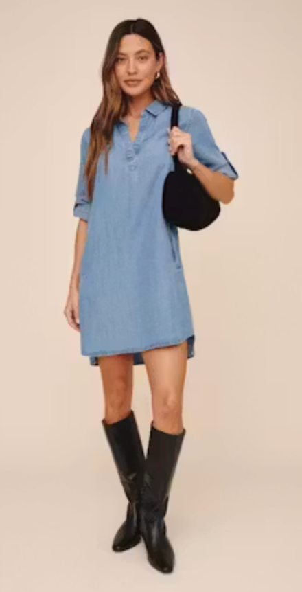 Long Sleeve A-Line Dress I Indigo