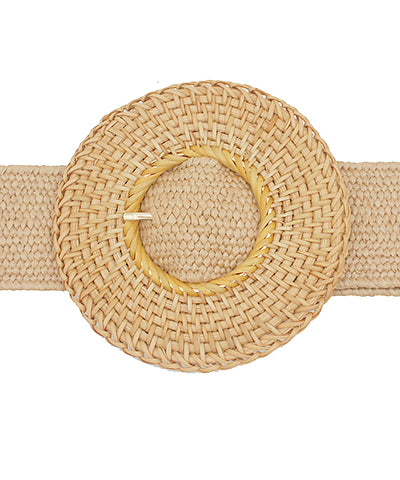 Basket Weave Circle Buckle Straw Belt