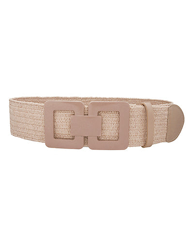Double Square Buckle Straw Belt Taupe