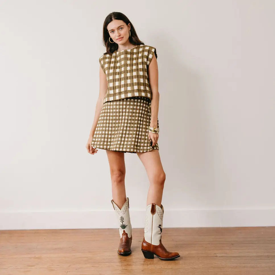 Painted Gingham Quilted Skort