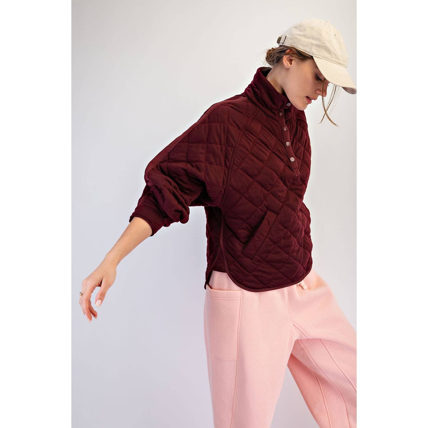 Everyday Quilted Snap Jacket | Dark Cherry
