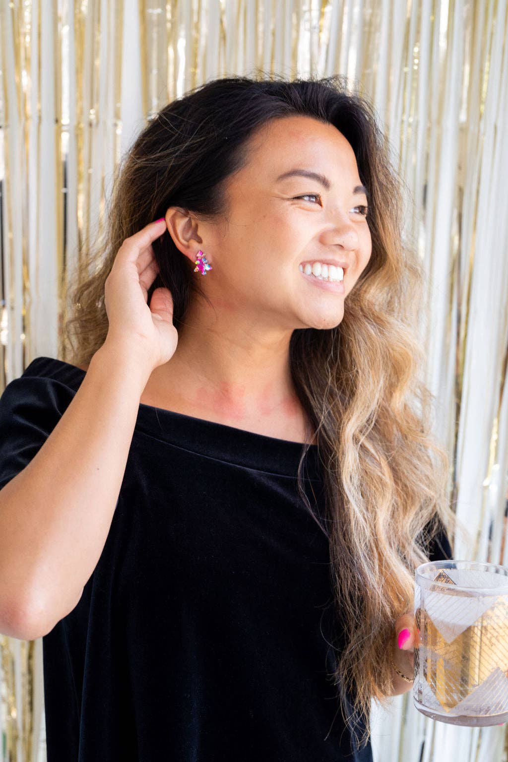 Christmas Tree Studs - Pink Tinsel