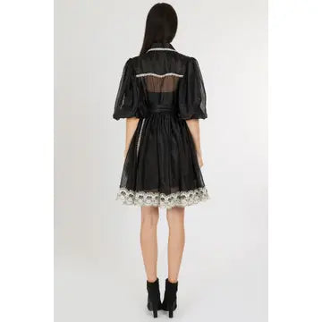 Blake Lace Trim Belted Mini Dress | Black
