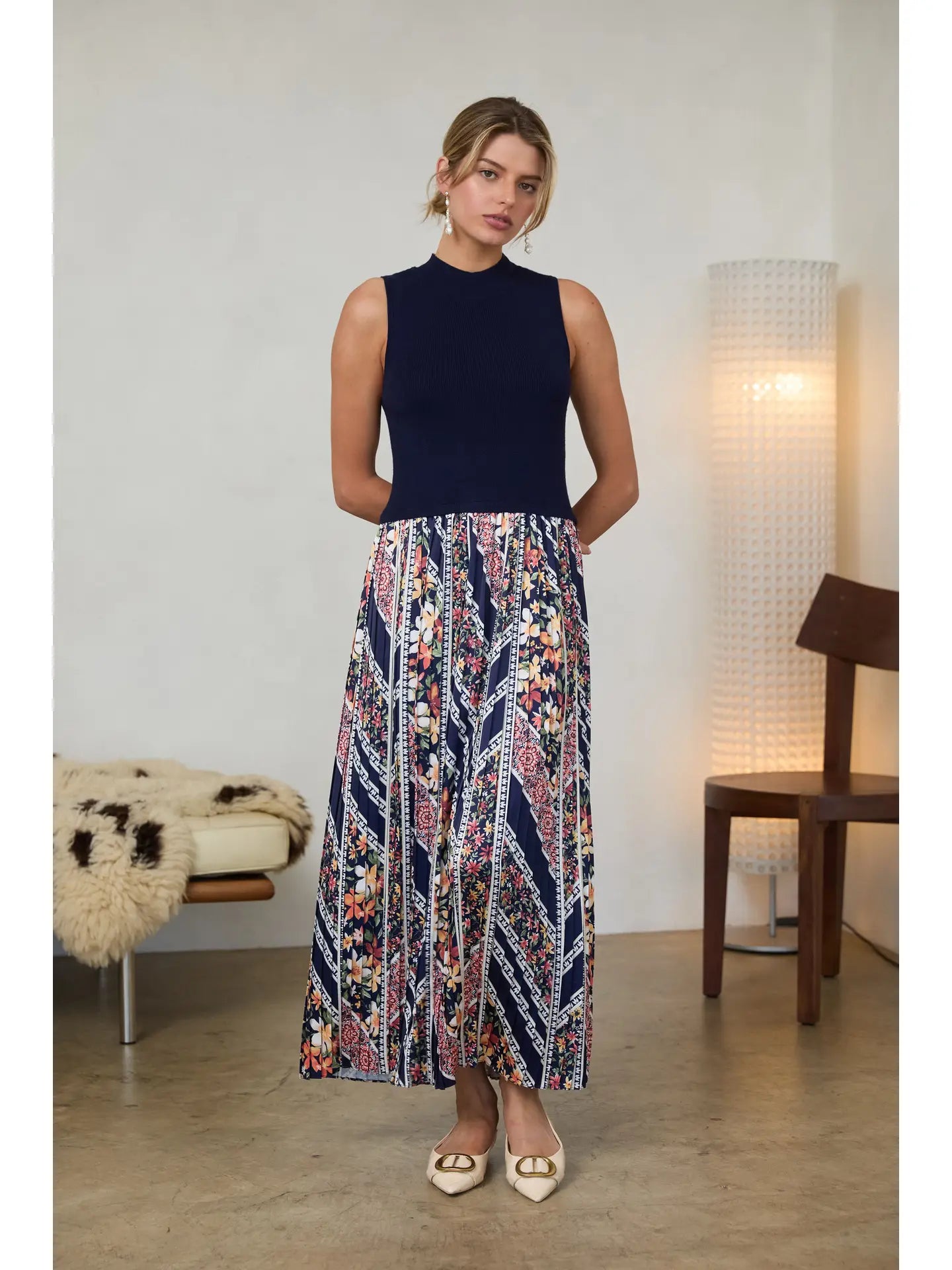 Aster Sleeveless Dress | Navy