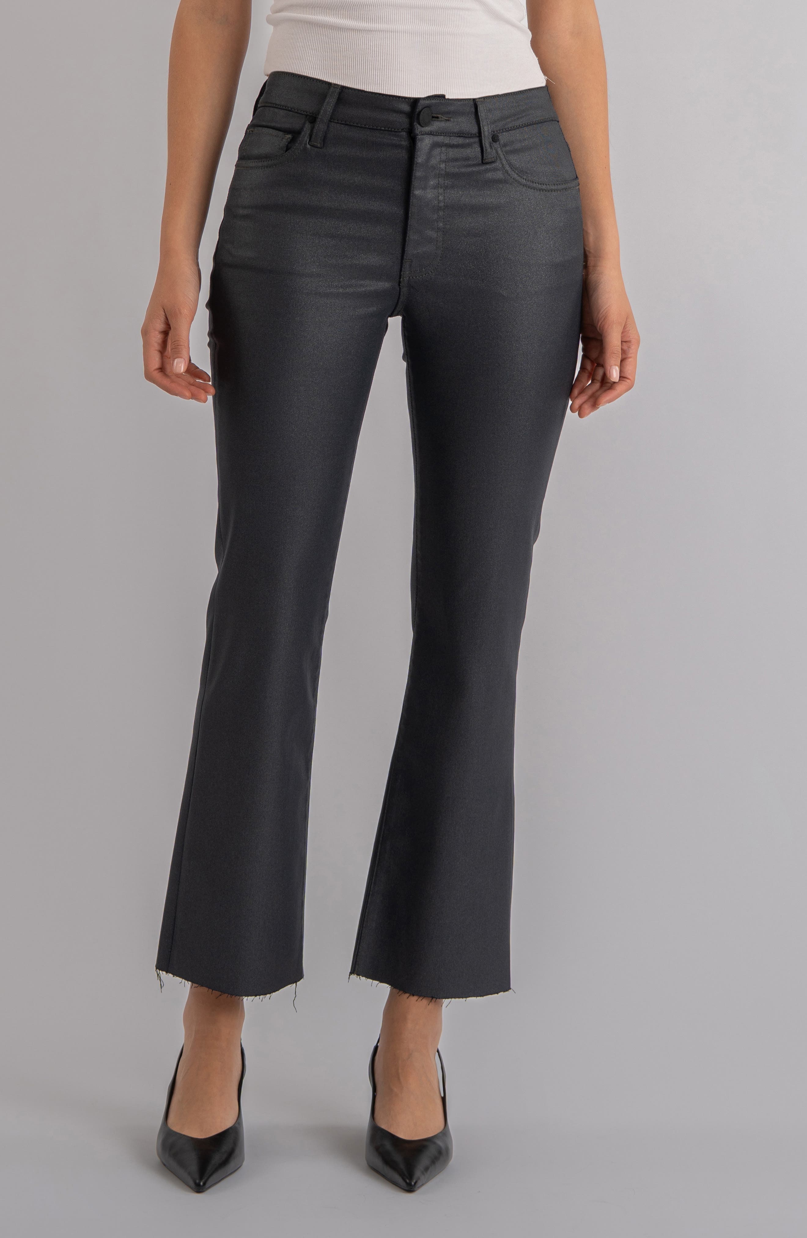 KUT from the Kloth Kelsey High Rise jeans in Silver Bell dark gray color
