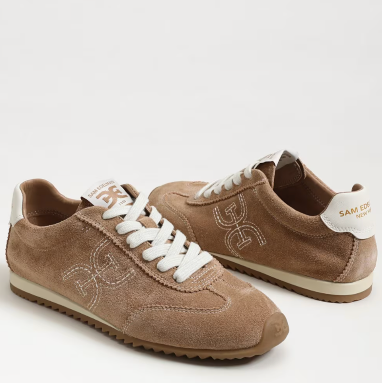 Sam Edelman Isella sneakers in Cyprus Tan suede with white laces and logo