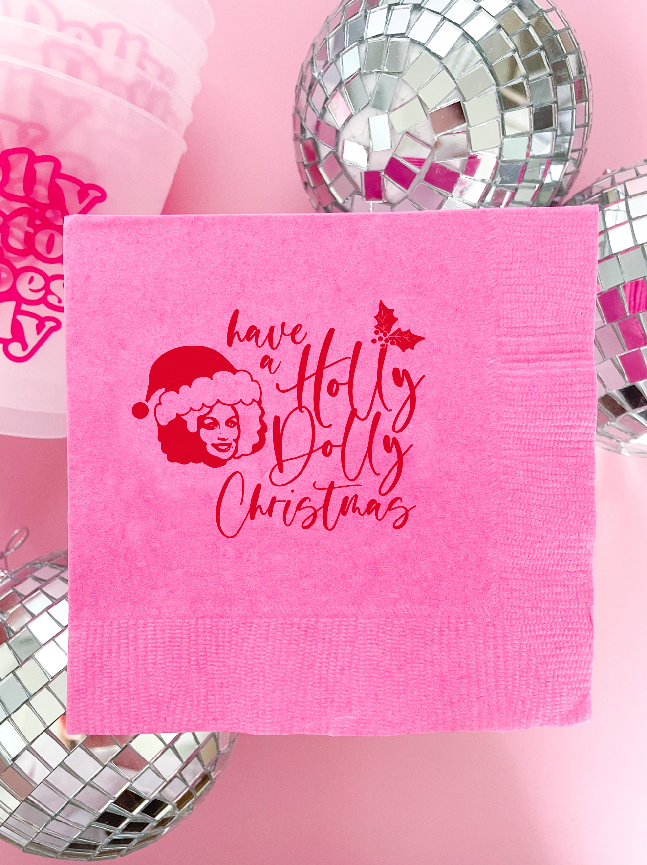 Holly Dolly Christmas Napkins | Pink