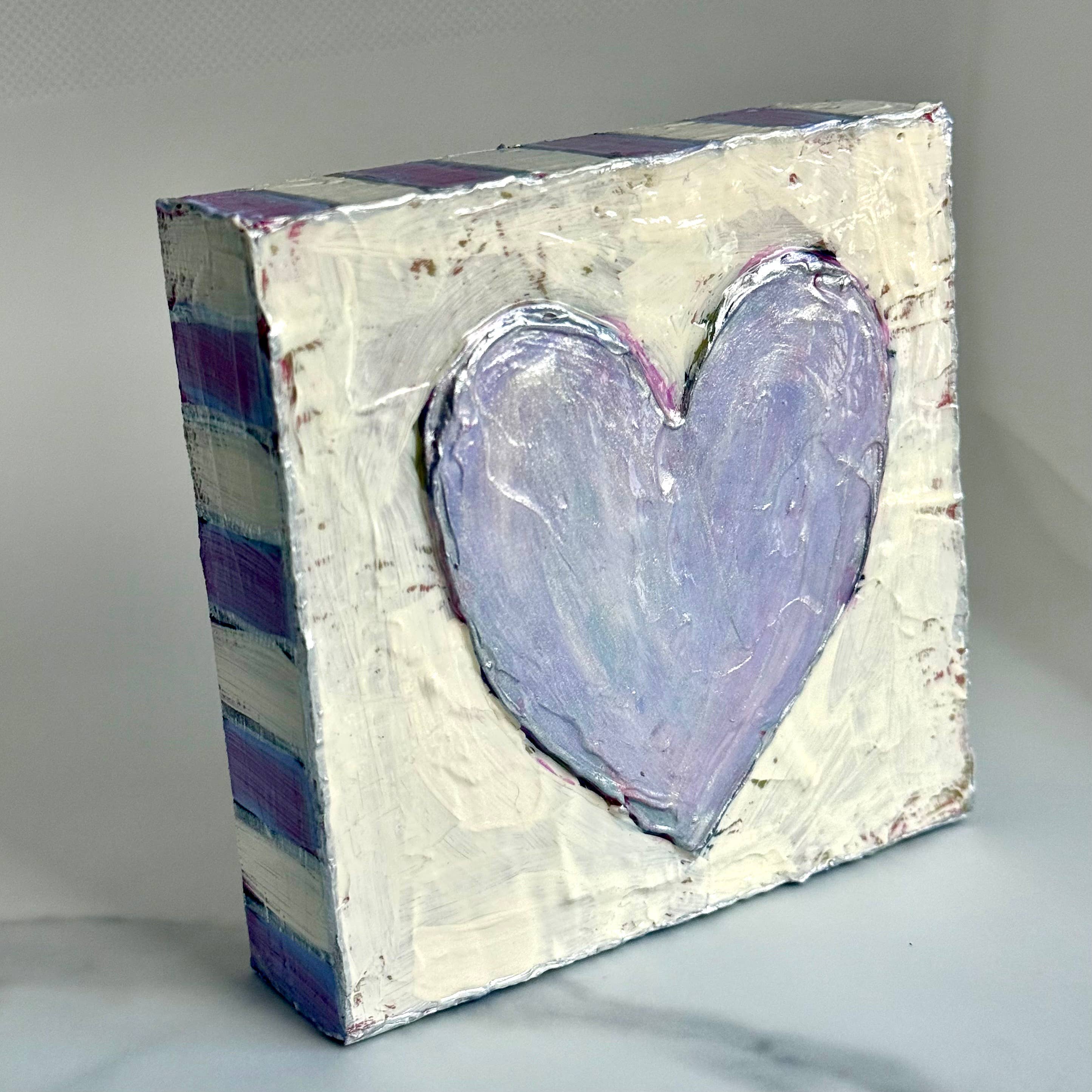 Pastel Purple Heart Handpainted Wood Block Art
