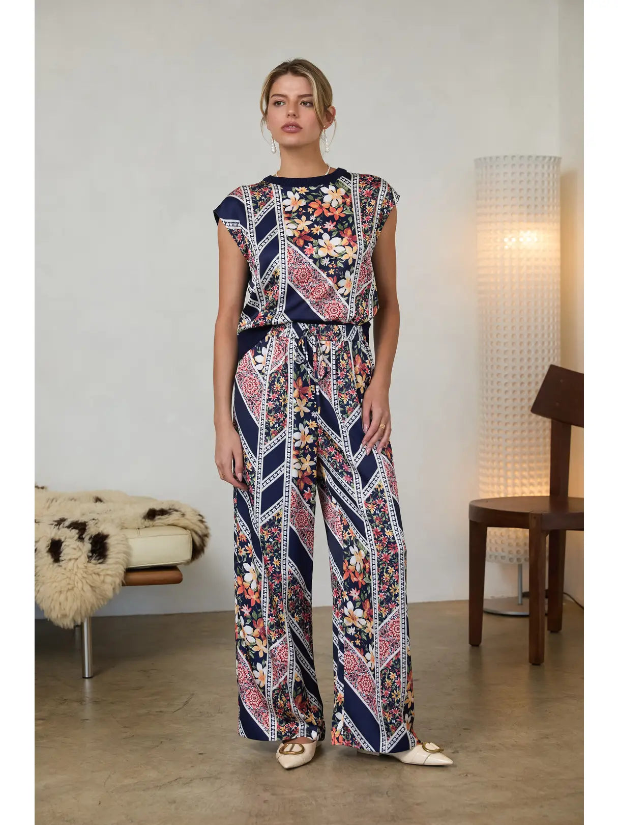 Agnes Mixed Media Blouse | Navy