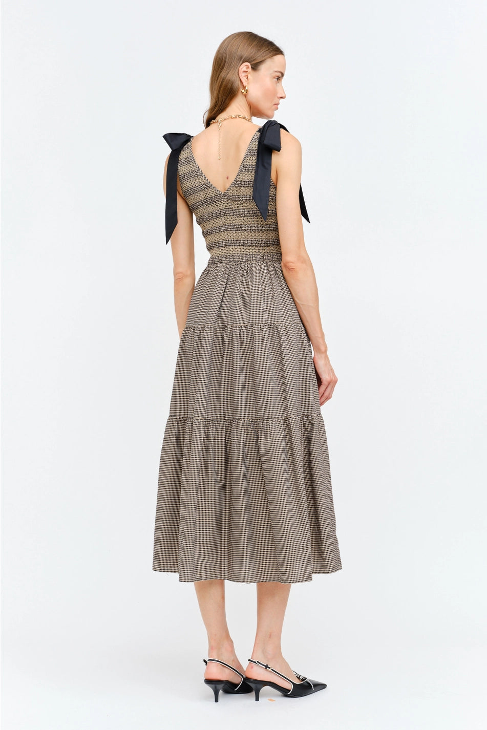 Kea Gingham Smocked Dress | Taupe