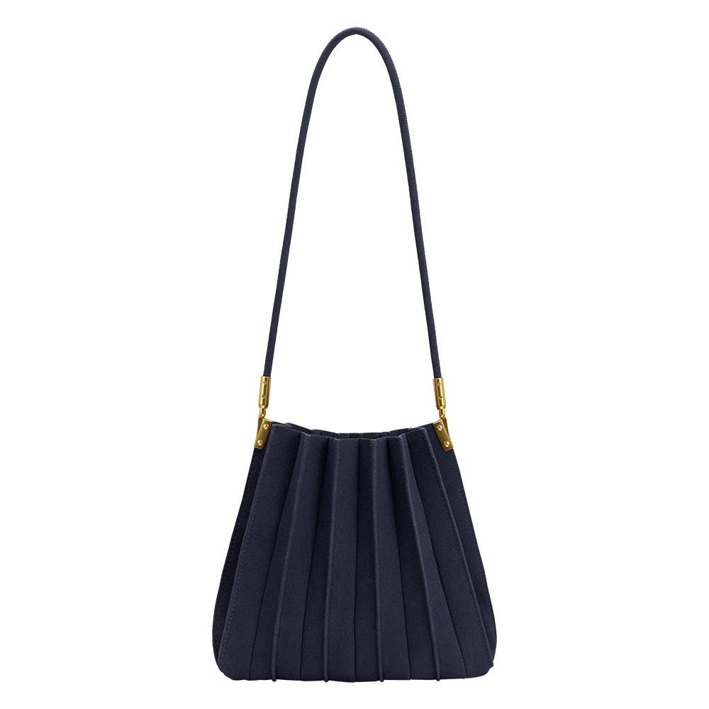 Carrie Navy Vegan Suede Shoulder Bag