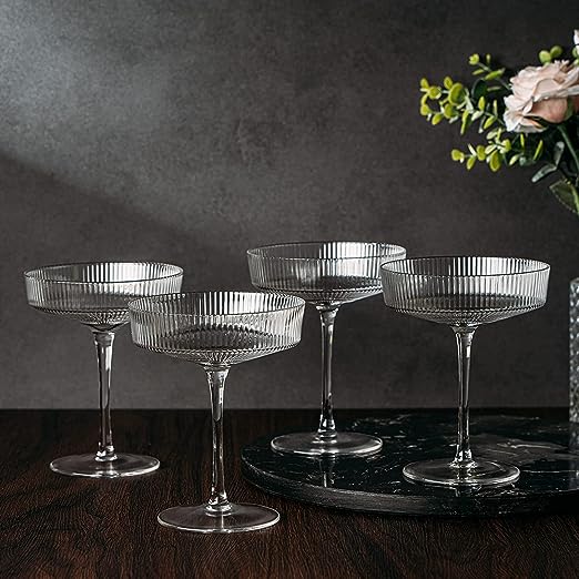 Ribbed Coupe Cocktail Glasses - Clear