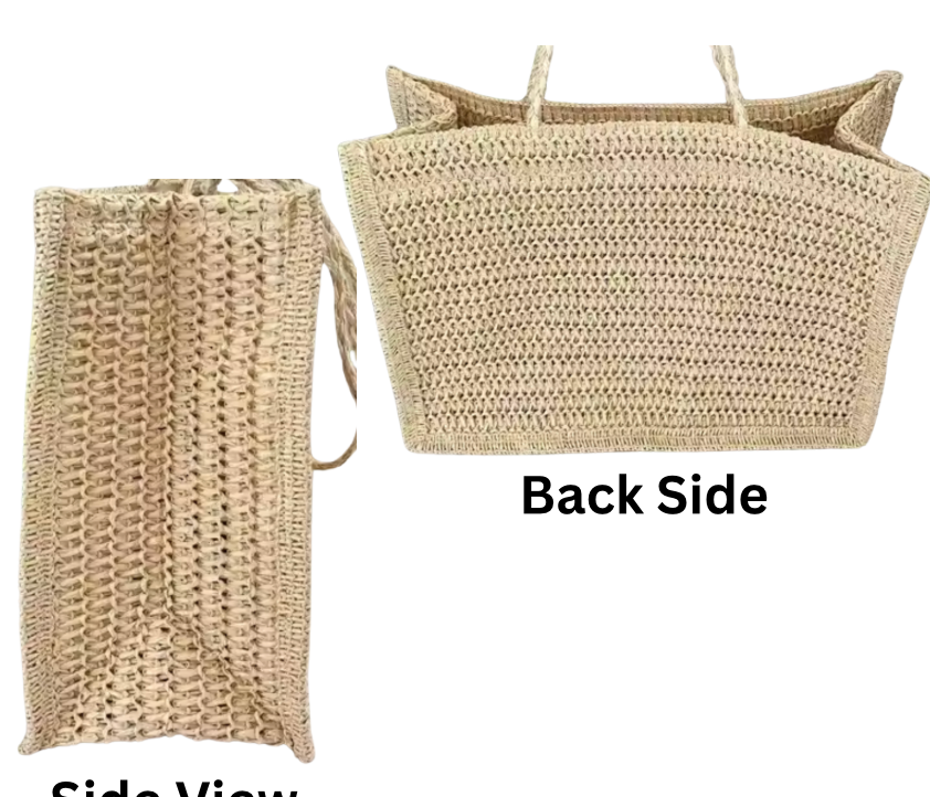 Straw Beach Tote Bag - "Tennis, Beach, Repeat"