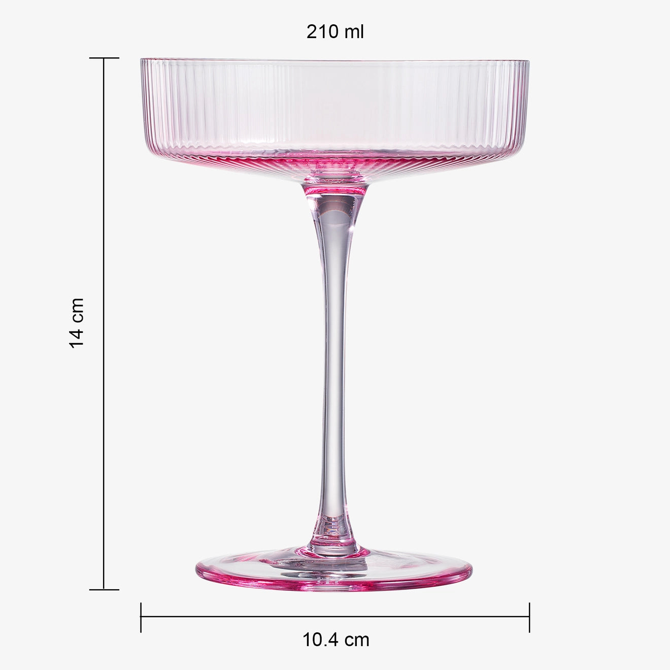 Ribbed Coupe Cocktail Glasses- Rose Pink