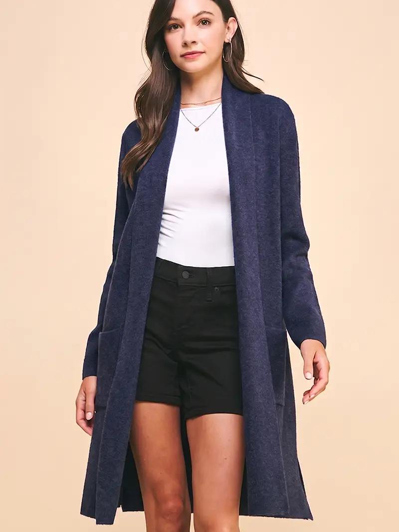 Open Knit Cardigan | Navy