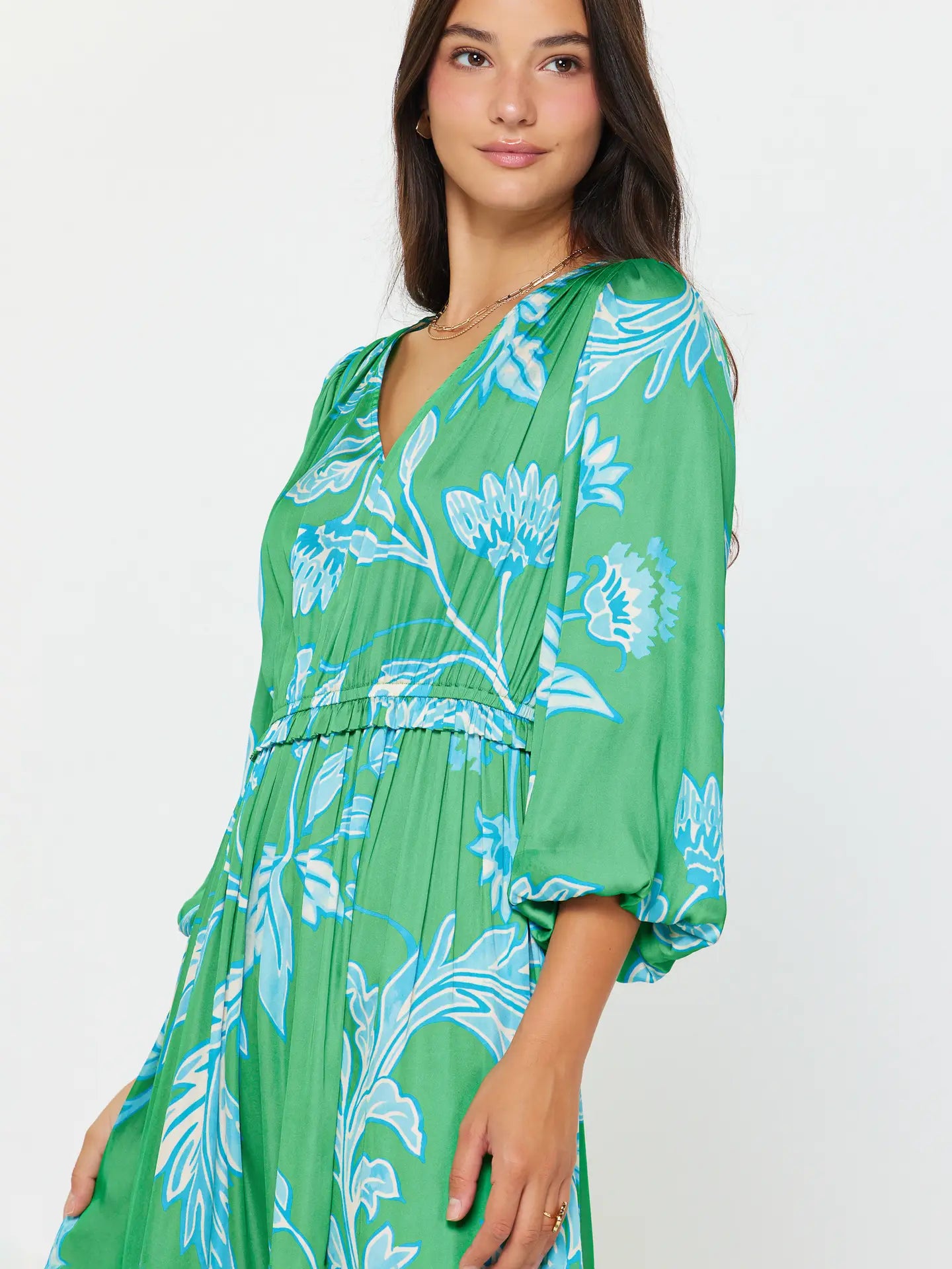 Finley Floral Midi Dress | Blue, Green
