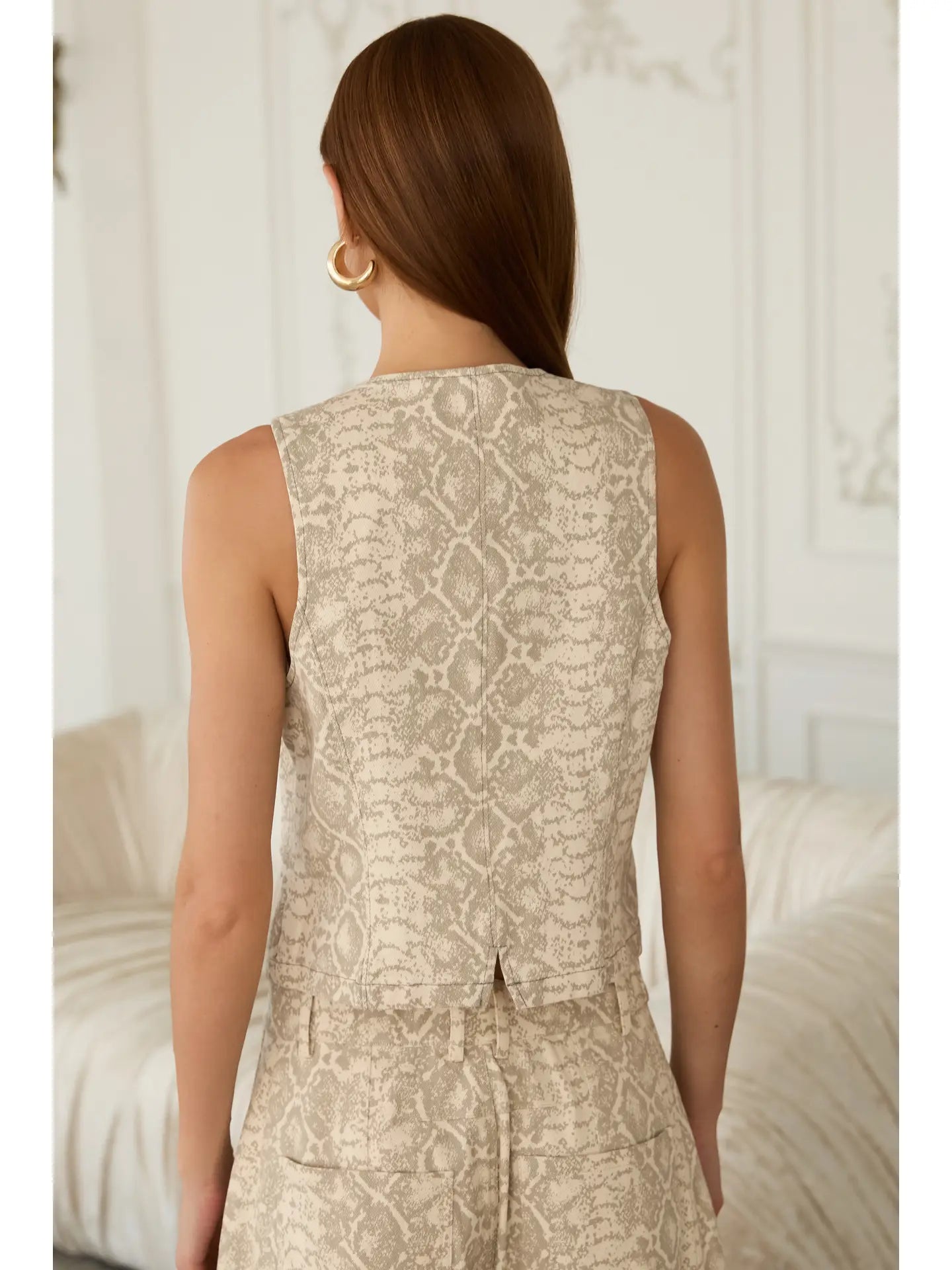Cotton Twill Snake Print Vest