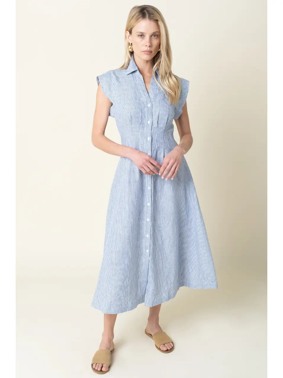 Dorothy Button Front Linen Maxi Dress in Blue by Olivaceous | K. McCarthy Dorothy Button Front Linen Maxi Dress in Blue by Olivaceous | K. McCarthy