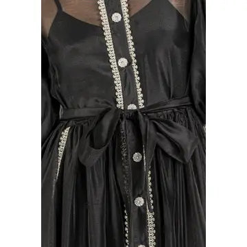Blake Lace Trim Belted Mini Dress | Black
