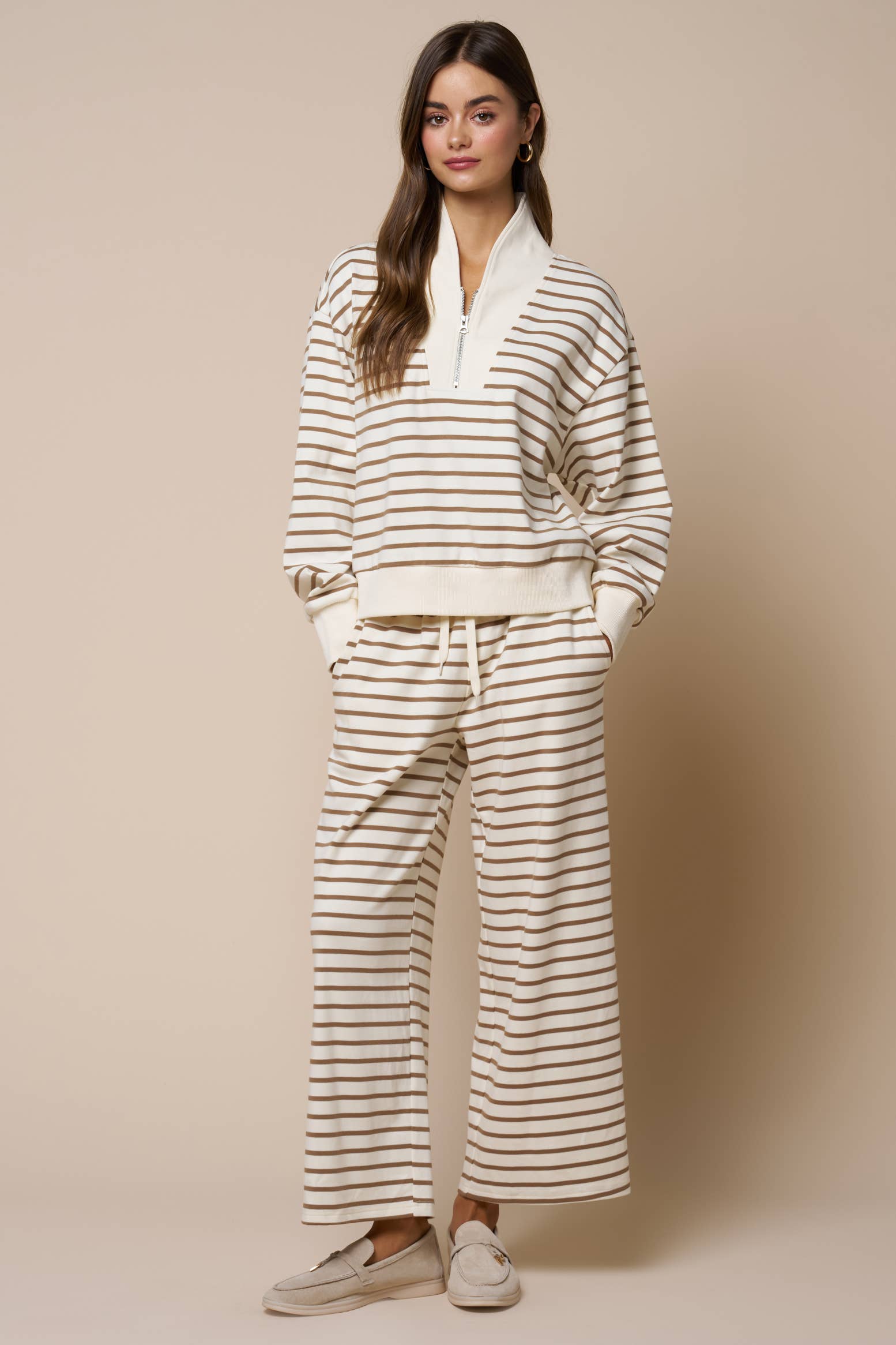 Stripe Knit Pants | Cream & Taupe