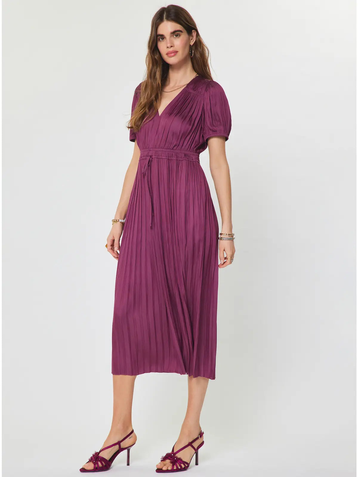 V-Neck Short Sleeve Midi Dress | Berry