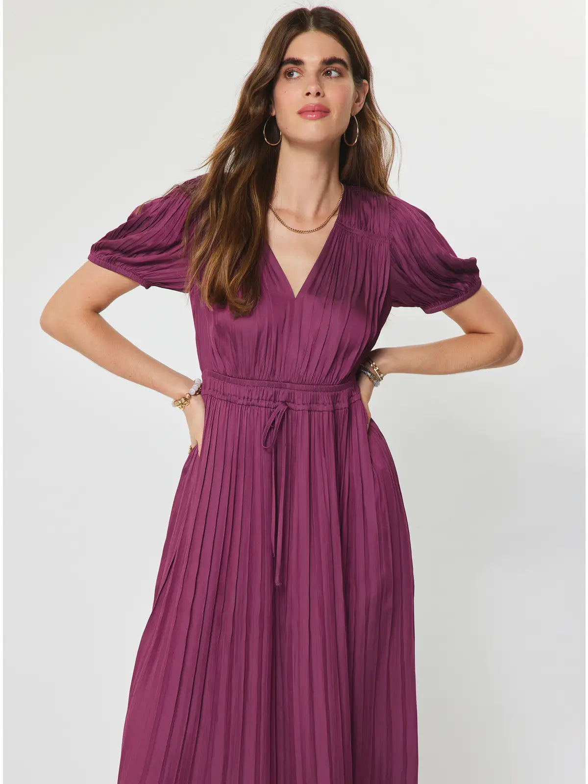 V-Neck Short Sleeve Midi Dress | Berry