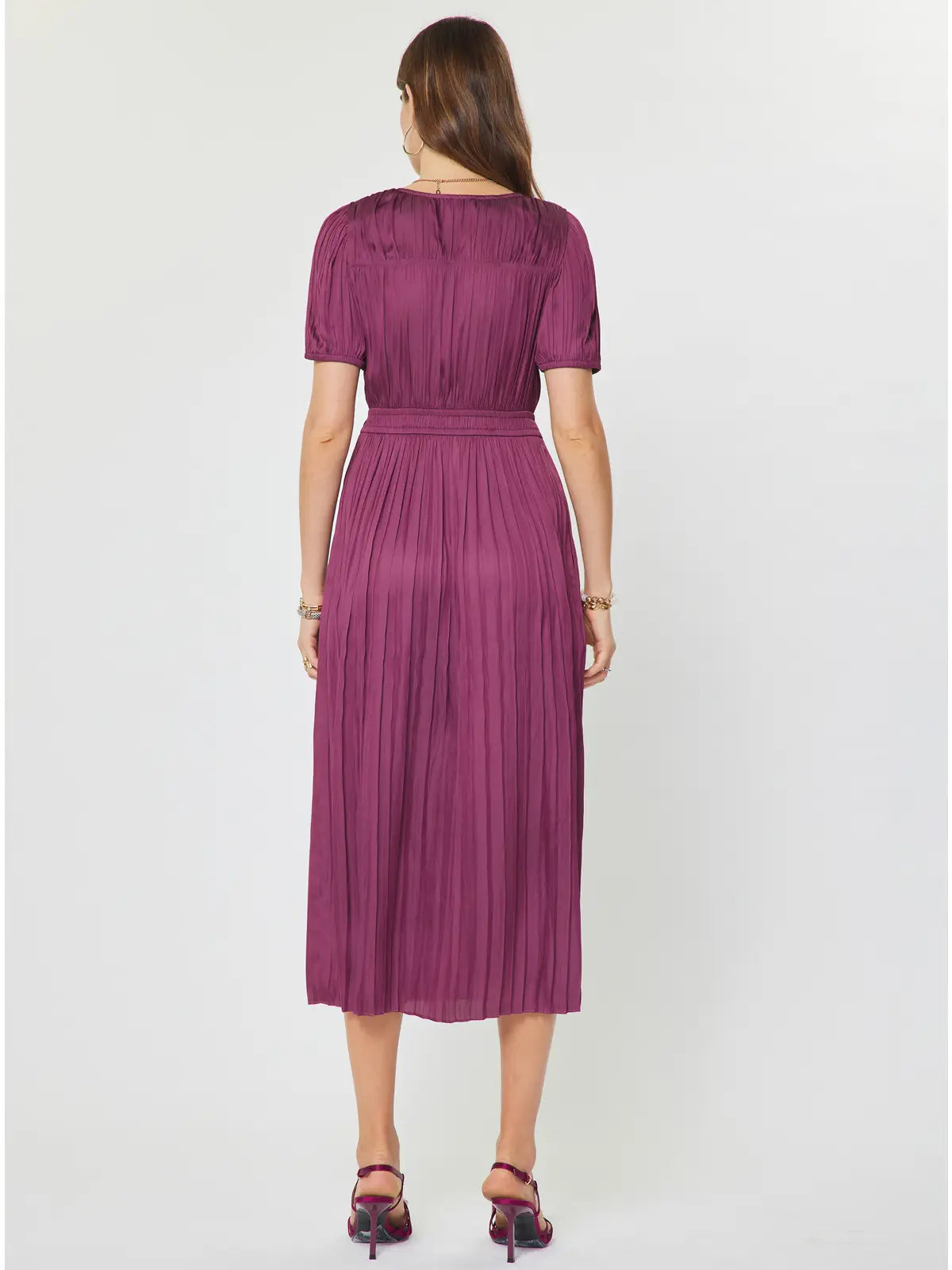 V-Neck Short Sleeve Midi Dress | Berry