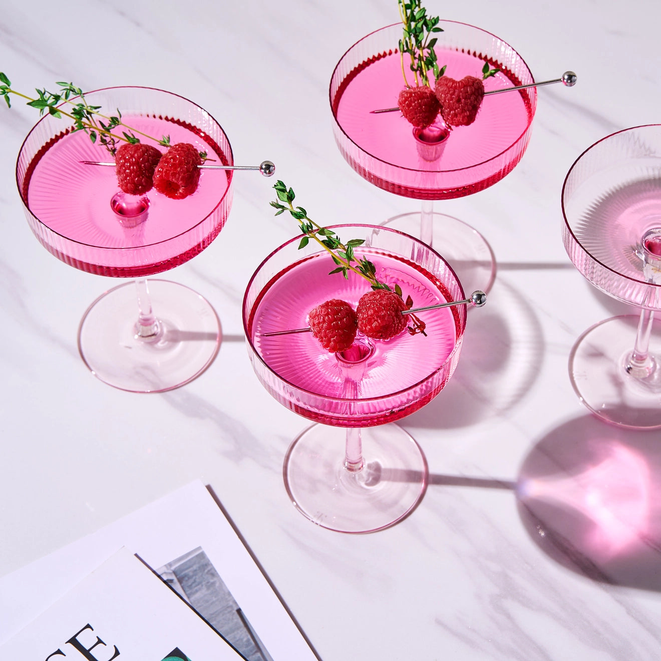 Ribbed Coupe Cocktail Glasses- Rose Pink