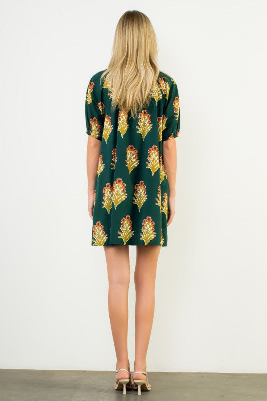 Floral Print V-neck Striped Dress