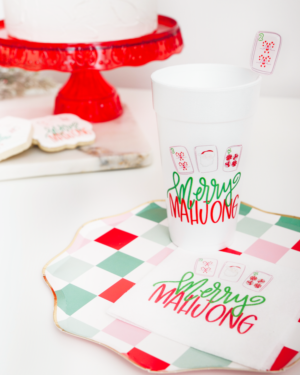 Merry Mahjong Christmas Styrofoam Cup | Set of 10, 20 oz