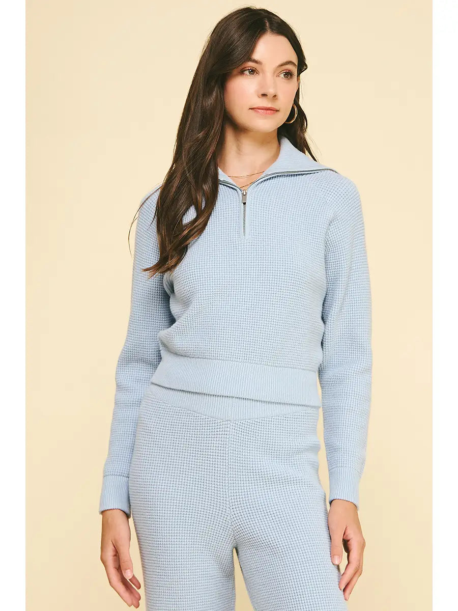 The Skyfall Waffle Half-Zip Pullover | Blue