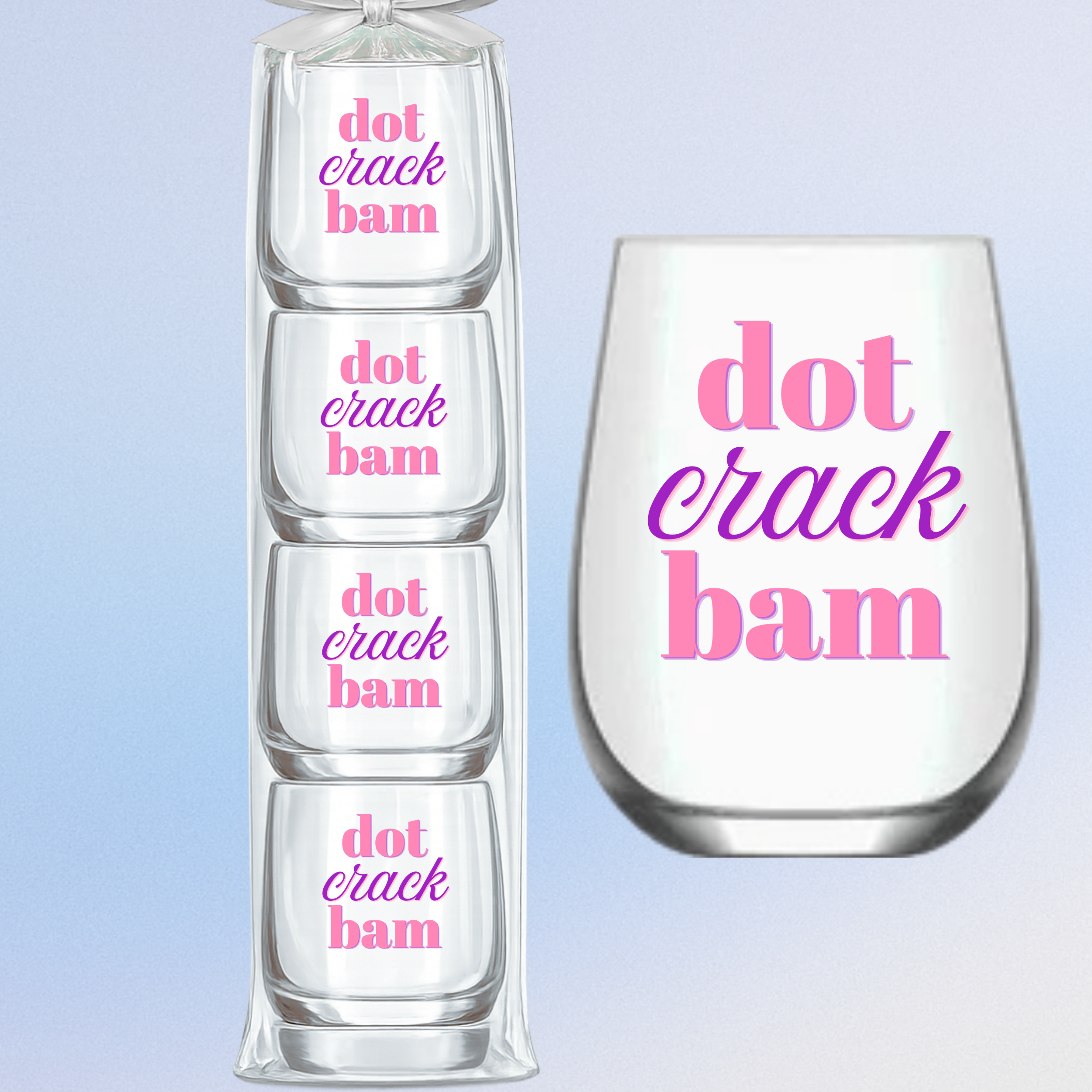 Mahjong Stemless Glasses | Pink "Dot Crack Bam"
