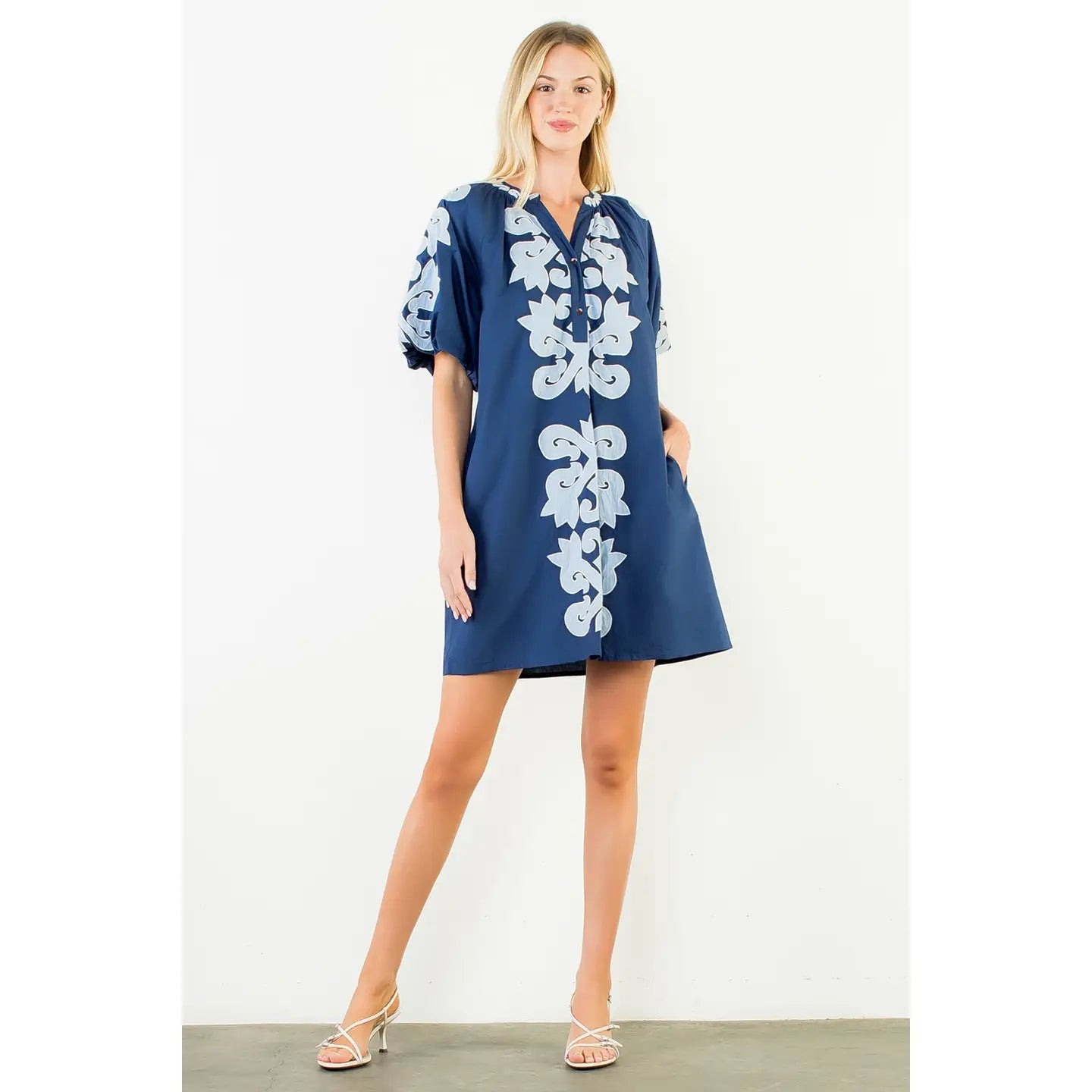 Ava Embroidered Dress | Navy