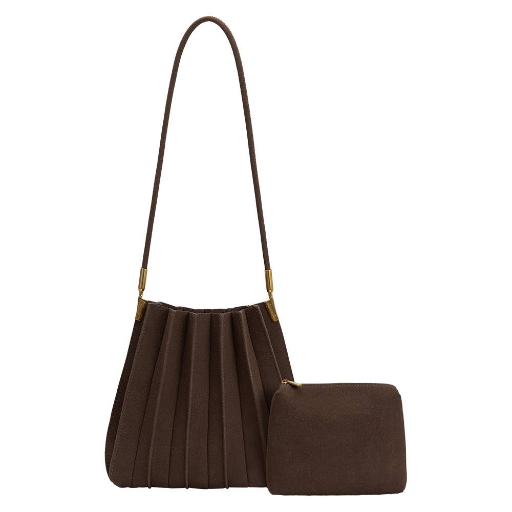 Carrie Chocolate Vegan Suede Shoulder Bag