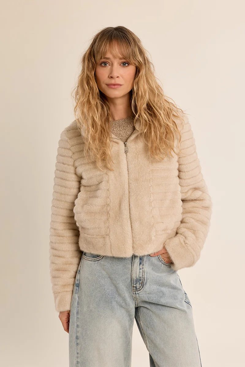Faux Fur Mock Neck Jacket | Off White