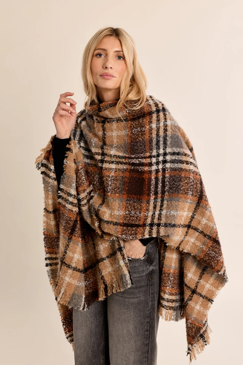 Plaid Poncho | Camel